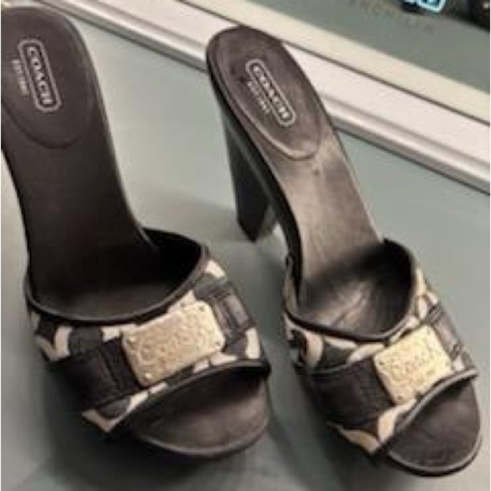 Coach Black Heeled Wooden Clogs
